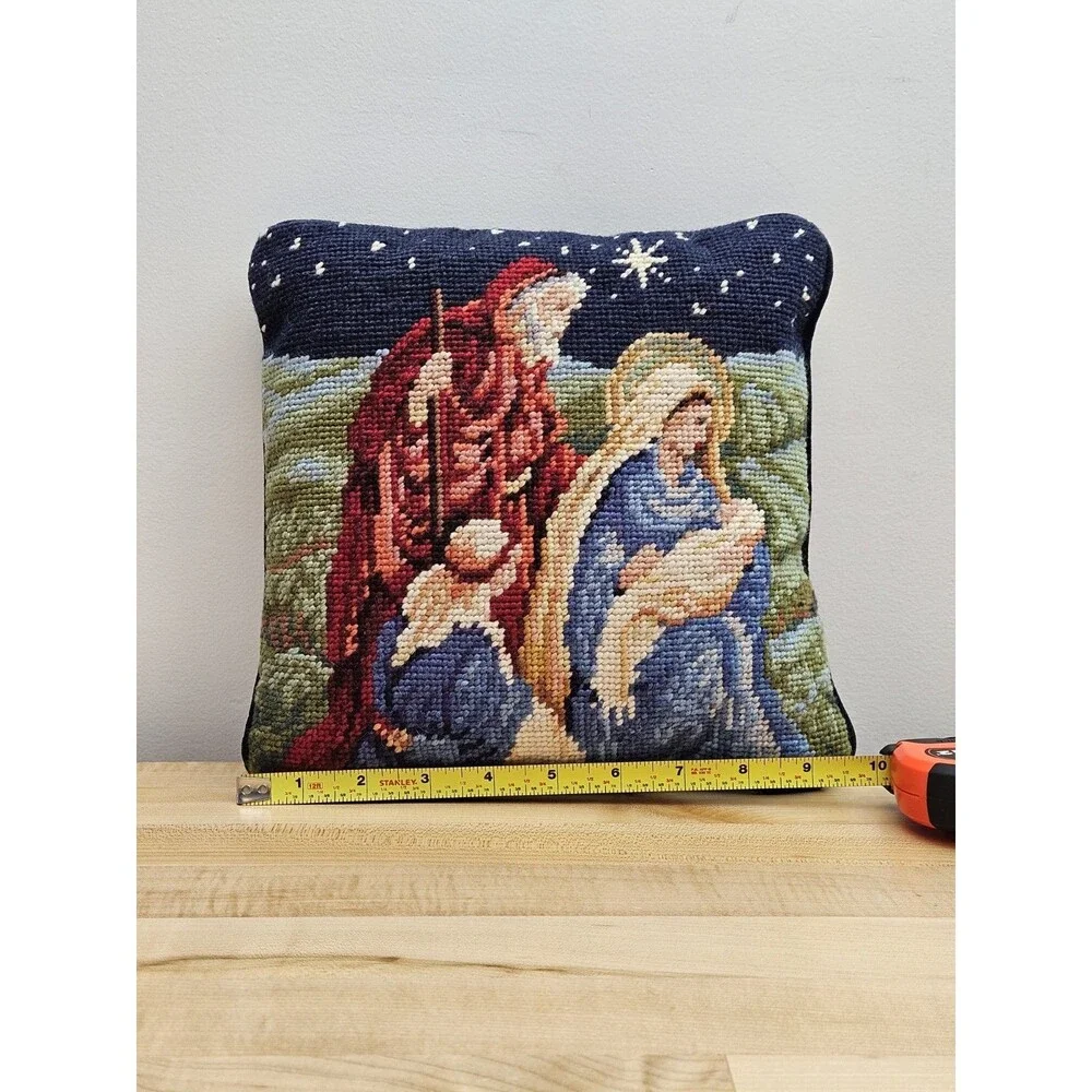 Tapestry Needlepoint Pillow The Virgin Mary Jesus Birth Nativity Christmas 9